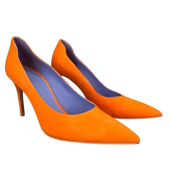 Victoria Beckham Women’s Point Toe Orange Suede Purple Interior Stiletto Heels - Picture 16 of 16